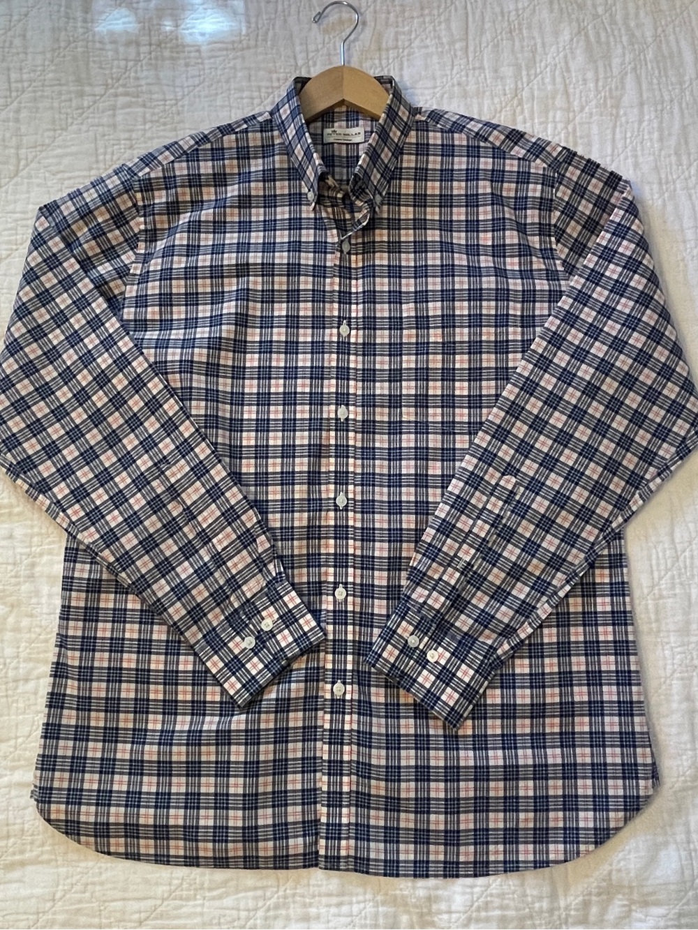 Peter Millar Crown Vintage Plaid Shirt Mens L Long Sleeve Button Down Blue/Red